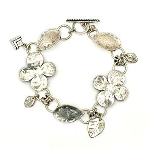Silpada Retired B1705 Sterling Clover, Flower & Leaf Charm Bracelet Toggle Clasp